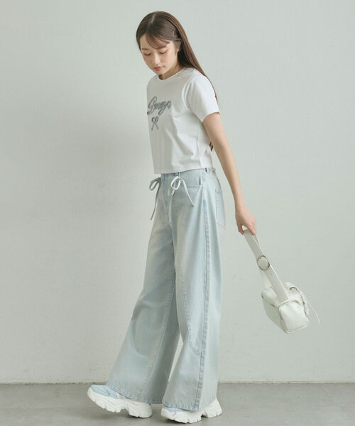 OLIVE des OLIVE／切り替えリボンデニムパンツ Sサイズ OLIVE des ジーンズ デニム デニムパンツ 切り替えリボンデニム