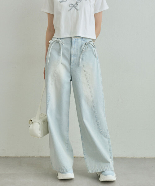 【新品•未使用】OLIVE des OLIVE切り替えリボンデニムパンツ OLIVE des OLIVE（オリーブデオリーブ）の「切り替えリボン