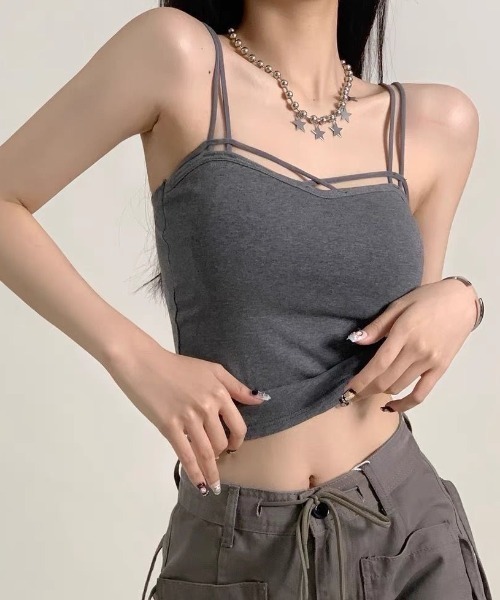 カップ付き キャミソール 「ダブルストラップ×美デコルテ」レディース 