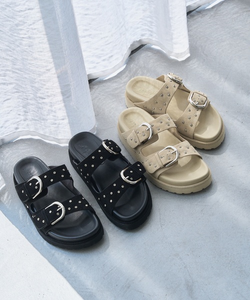美品 ☆ LE TALON ビジューサンダル 厚底 ダブルストラップ 23.５ 美品 ☆ LE TALON ビジューサンダル 厚底 ダブルストラップ 23