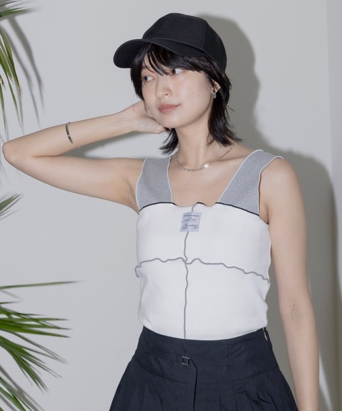 タンクトップ ノースリーブ 配色メロウ テレコタンク レディース Eimee Law タンクトップ ノースリーブ 配色メロウ テレコタンク