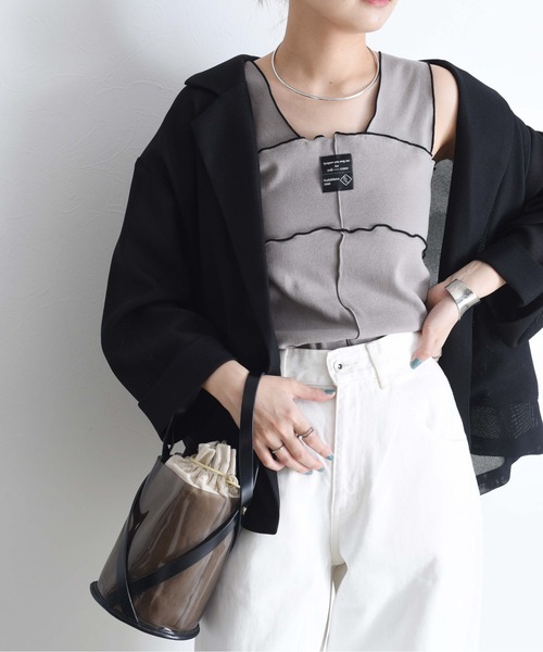 タンクトップ ノースリーブ 配色メロウ テレコタンク レディース Eimee Law タンクトップ ノースリーブ 配色メロウ テレコタンク