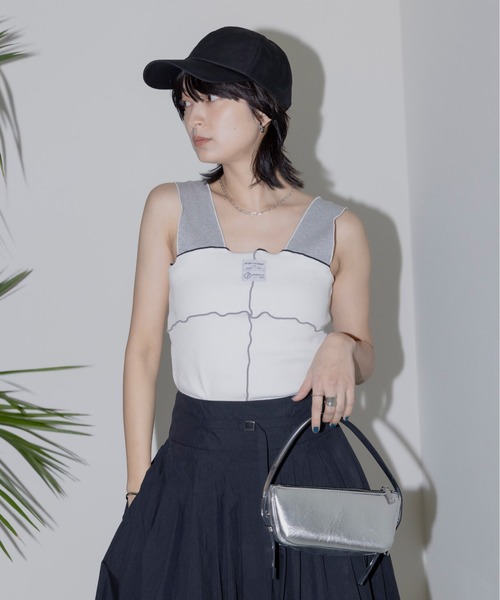 Eimee Law タンクトップ ノースリーブ 配色メロウ テレコタンク
