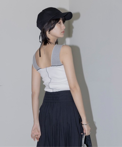 タンクトップ ノースリーブ 配色メロウ テレコタンク レディース Eimee Law タンクトップ ノースリーブ 配色メロウ テレコタンク