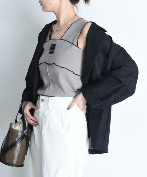 タンクトップ ノースリーブ 配色メロウ テレコタンク レディース Eimee Law タンクトップ ノースリーブ 配色メロウ テレコタンク