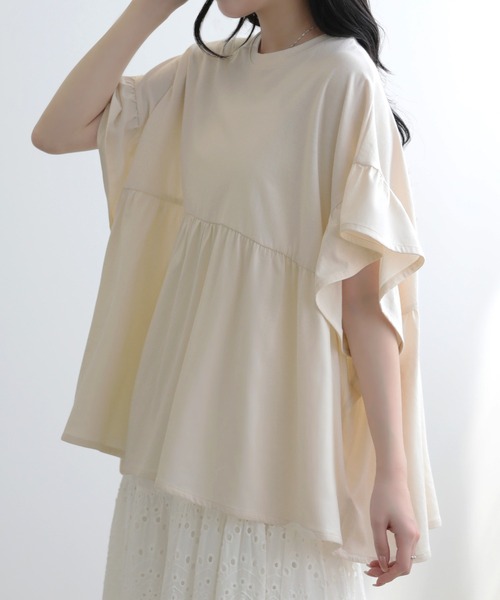 未使用品 Sono クルーフリルスリーブカットソー F ホワイト Sono（ソーノ）の「クルーフリルスリーブカットソー（Tシャツ