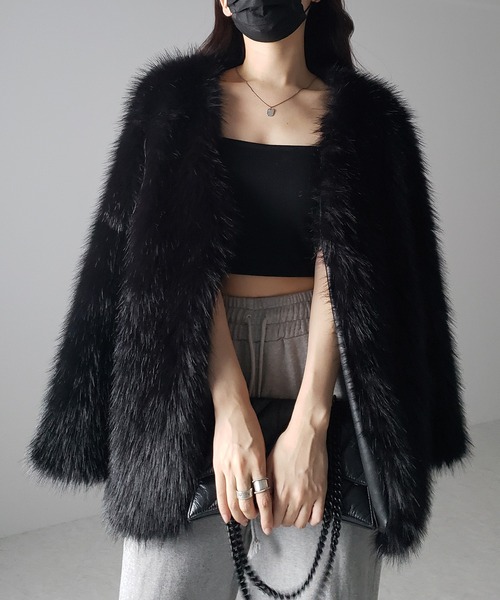 【ayapi 】acym ノーカラーボリュームファージャケット ノーカラーボリュームファージャケット | ACYM ONLINE SHOP