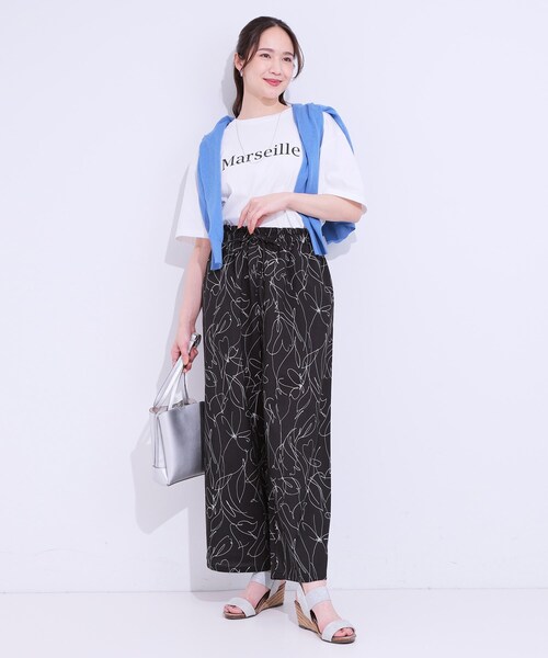 DRESKIP パンツ 「S-LL」目を惹く柄がアクセント 麻調イージー