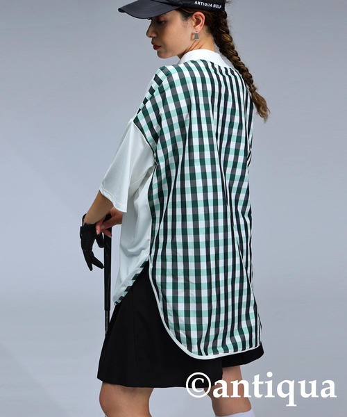 アンティカ チェック切り替え タートル トップス antiqua tシャツ 「STCH」チェック切り替えトップス レディース