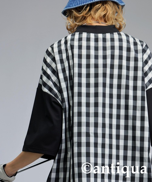 antiqua tシャツ 「STCH」チェック切り替えトップス レディース