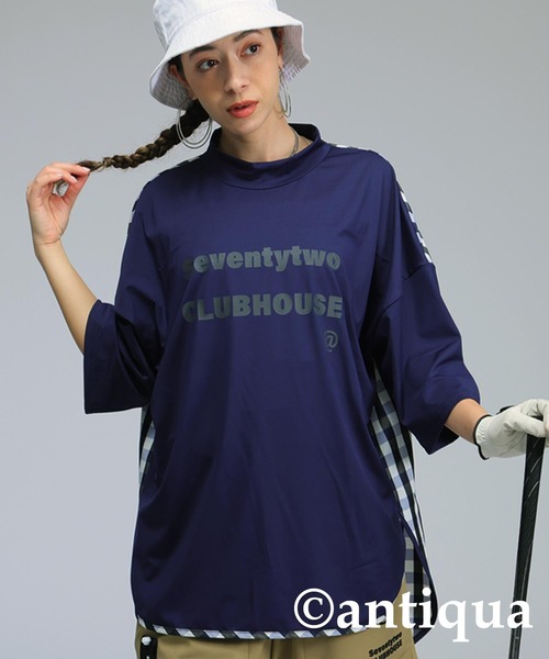 アンティカ チェック切り替え タートル トップス antiqua tシャツ 「STCH」チェック切り替えトップス レディース