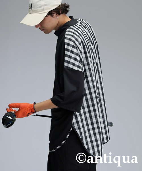 アンティカ チェック切り替え タートル トップス antiqua tシャツ 「STCH」チェック切り替えトップス レディース