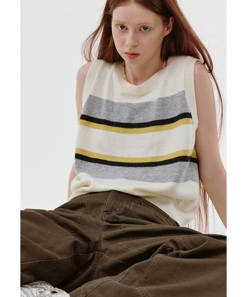 tシャツ ボーダー柄 ノースリーブニットトップス FX25S195「Fano Studios」「2025SS」 レディース メンズ
