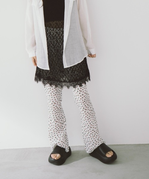 duei＊オーバーサイズビッグシルエットTシャツ&シアーフラワーフレアパンツ duei パンツ シアーフラワーフレアパンツ レディース : ZOZOTOWN