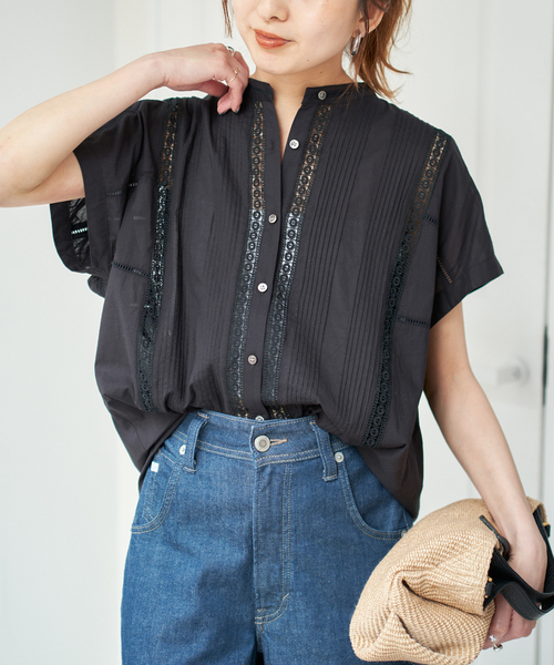 Spick&Span ケミカルレーススタンドカラーブラウス ブラック Spick & Span（スピックアンドスパン）の「ケミカルレース