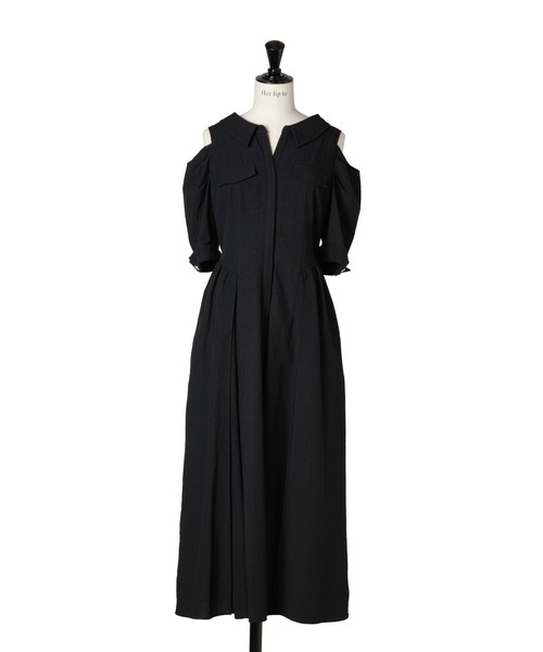 her lip to ワンピース Her lip to ワンピース Open Shoulder Tuck Shirt Dress