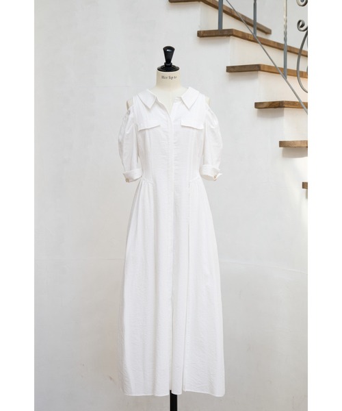 Her lip to ワンピース Open Shoulder Tuck Shirt Dress