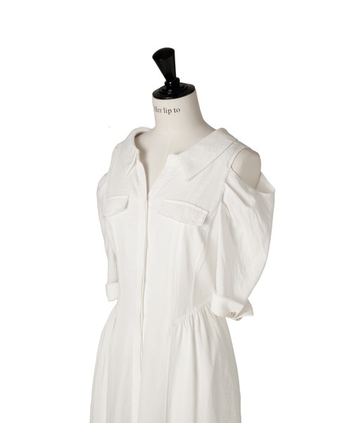 Her lip to ワンピース Open Shoulder Tuck Shirt Dress