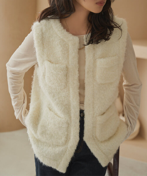 KOBE LETTUCE（神戸レタス） ベスト ジレ シャギーツイードジレ