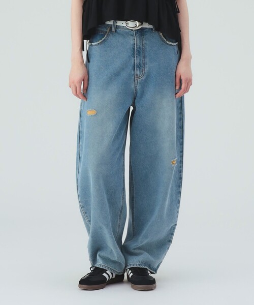 ジーンズ デニム デニムパンツ カラー ダメージ コクーン デニム レディース