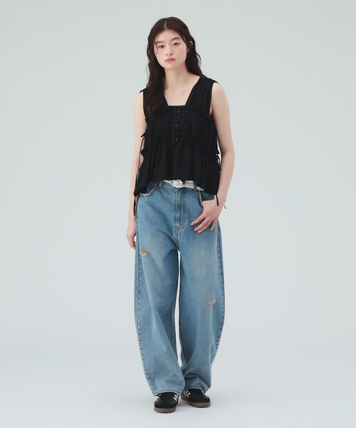 ジーンズ デニム デニムパンツ カラー ダメージ コクーン デニム レディース