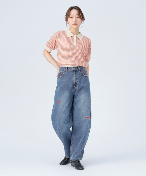 ジーンズ デニム デニムパンツ カラー ダメージ コクーン デニム レディース