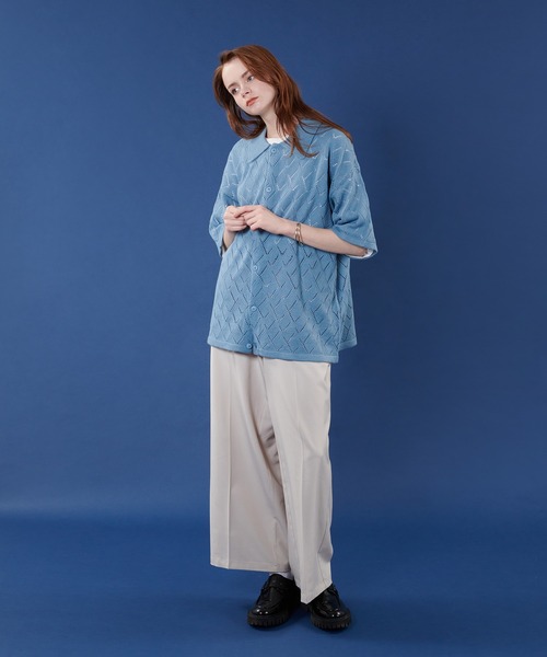 「ONCILY」 半袖ニット LARGE オフホワイト メンズ_画像2