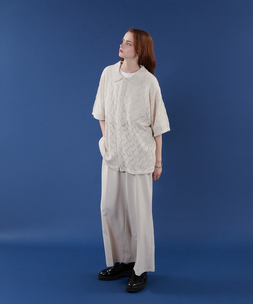 「ONCILY」 半袖ニット LARGE オフホワイト メンズ_画像7