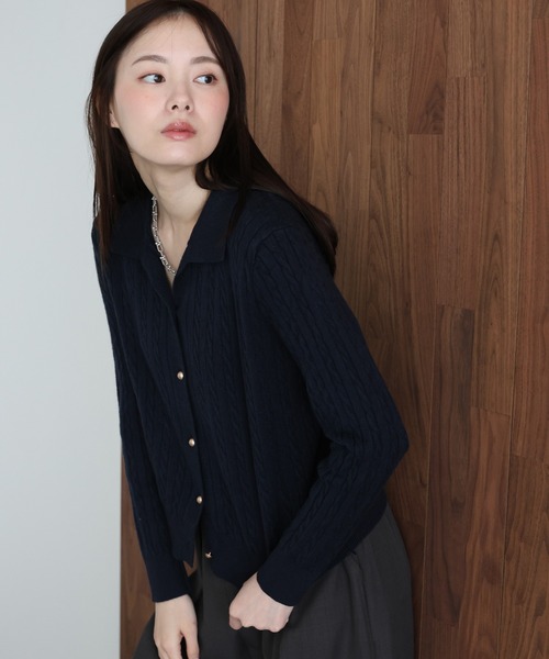 美品☆シップス ショルダーボタンケーブルニット 金ボタン ネイビー 美品☆シップス ショルダーボタンケーブルニット 金ボタン ネイビー