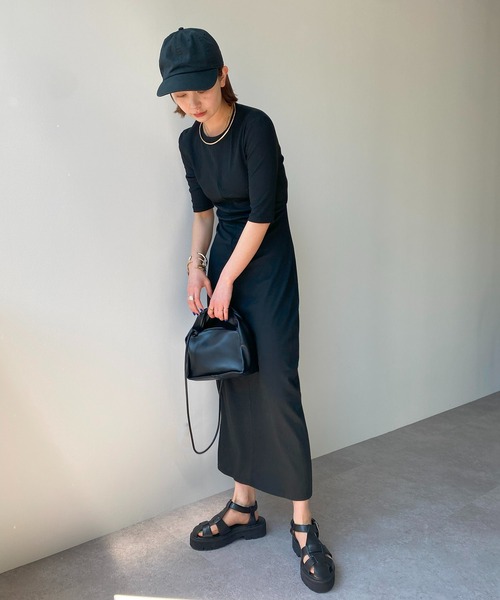 「HANNE」 半袖ワンピース FREE ネイビー レディース_画像2