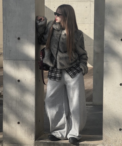 KsG コート アウター グレーファーショートジャケット レディース