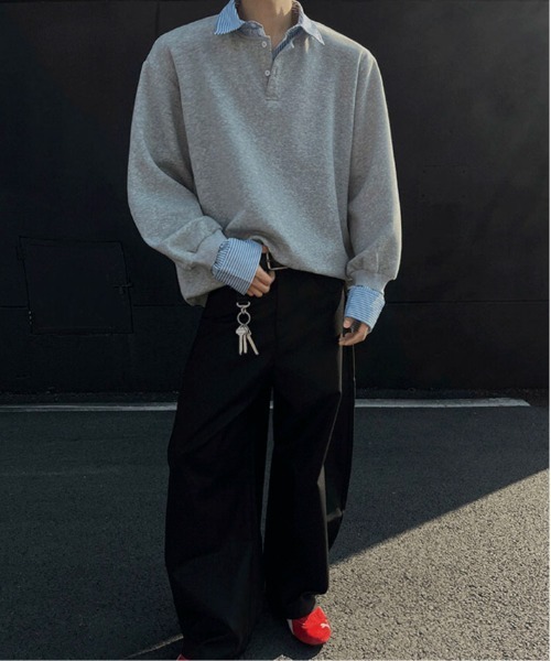 link lot ポロシャツ フェイクレイヤードストライプシャツヘンリー