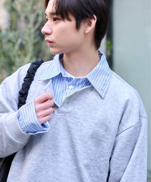 link lot ポロシャツ フェイクレイヤードストライプシャツヘンリー