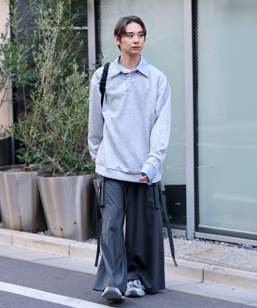 link lot ポロシャツ フェイクレイヤードストライプシャツヘンリー