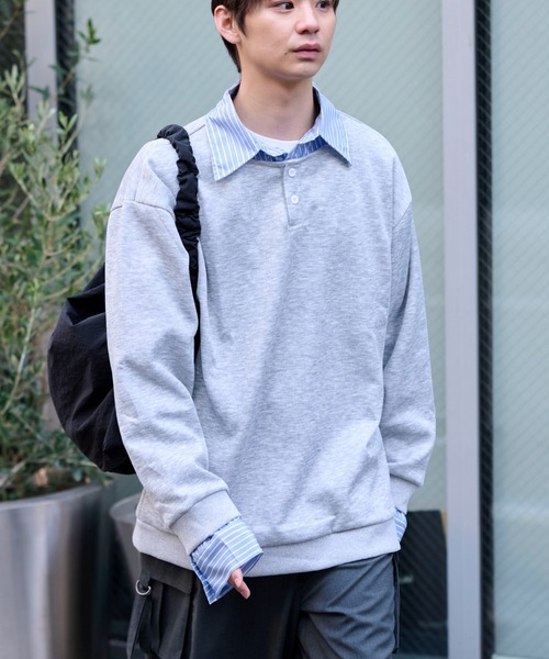 link lot ポロシャツ フェイクレイヤードストライプシャツヘンリー