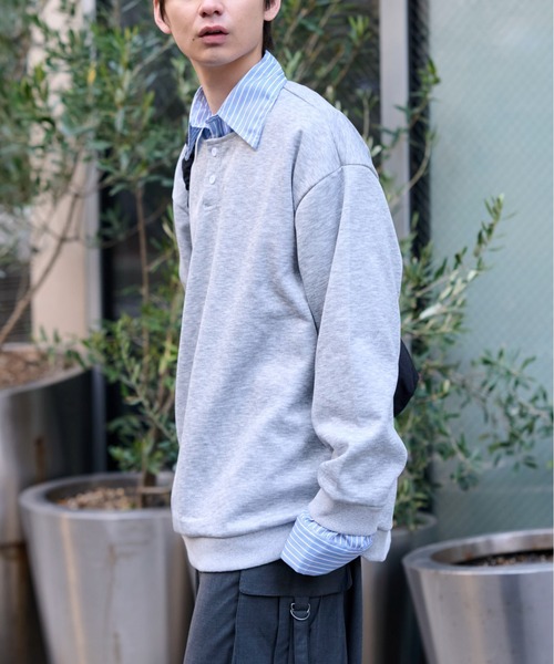 link lot ポロシャツ フェイクレイヤードストライプシャツヘンリー