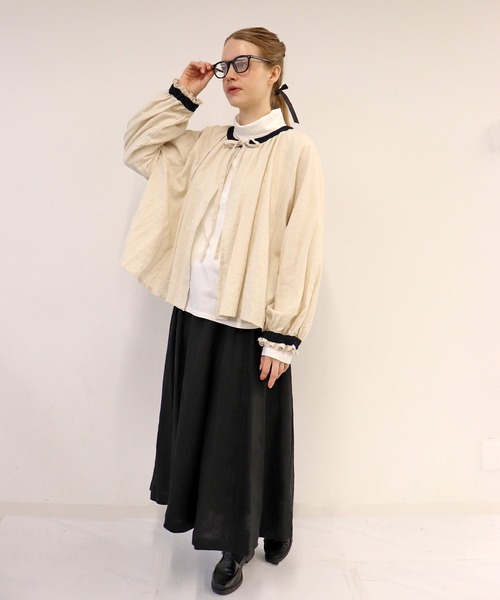 「haupia」 長袖シャツ MEDIUM ネイビー レディース_画像4