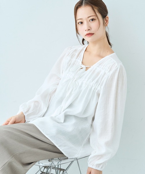 ＮＹ様、専用　【872】5分袖リボンブラウス【873】5分袖チュニック mil（ミル） ブラウス シャツ シャーリング リボン チュニック