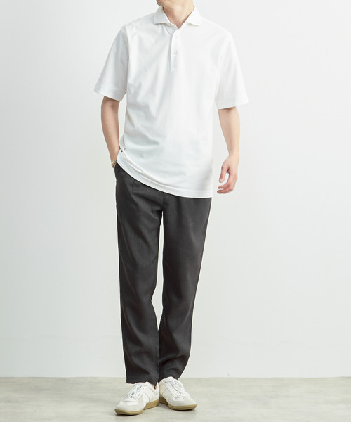 マーク＆ロナ フレンチスリーブ 半袖ポロシャツ コードスリーブ 白黒 S MEN'S MELROSE ポロシャツ 半袖 ソロナテックカノコ半袖ポロシャツ（一
