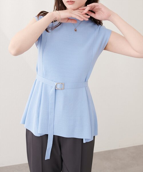 natural couture ニット セーター ベルト付きペプラムノースリニット