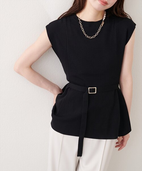 新品タグ付Darich ノースリーブ ニット ペプラム ベルト付き natural couture ニット セーター ベルト付きペプラムノースリニット