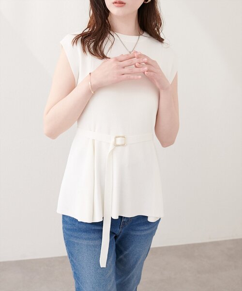 natural couture ニット セーター ベルト付きペプラムノースリニット