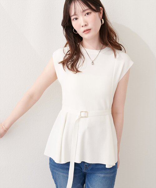 natural couture ニット セーター ベルト付きペプラムノースリニット