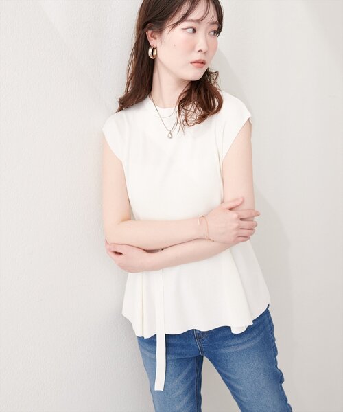 natural couture ニット セーター ベルト付きペプラムノースリニット