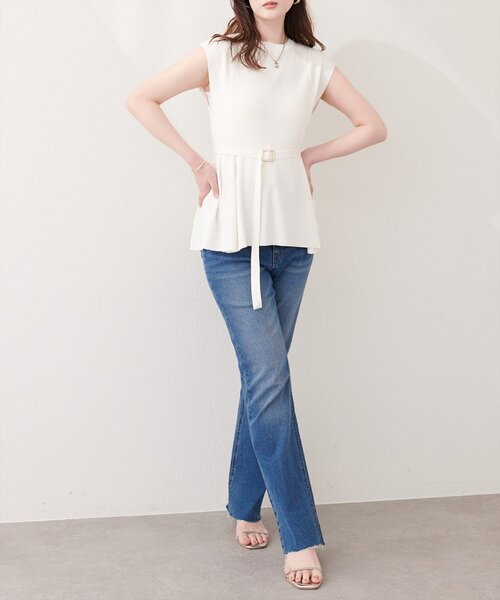 natural couture ニット セーター ベルト付きペプラムノースリニット
