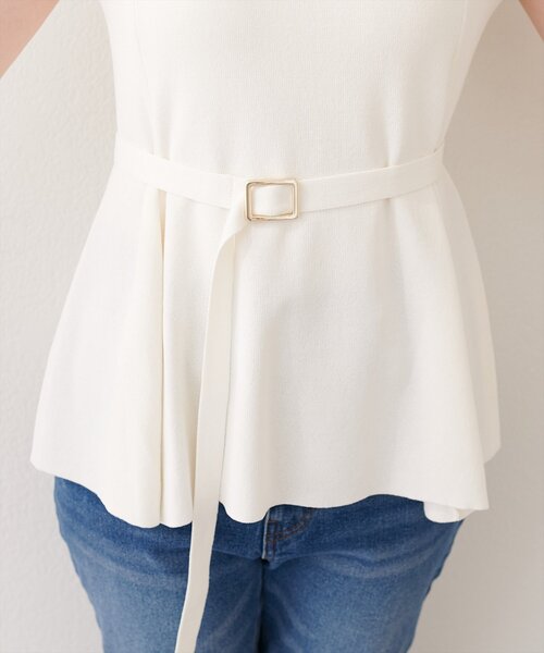 natural couture ニット セーター ベルト付きペプラムノースリニット