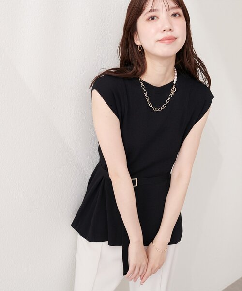 natural couture ニット セーター ベルト付きペプラムノースリニット