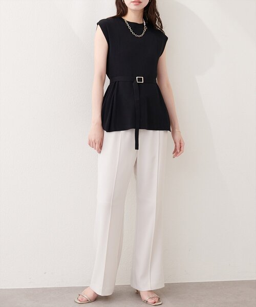 natural couture ニット セーター ベルト付きペプラムノースリニット