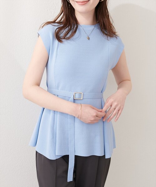 natural couture ニット セーター ベルト付きペプラムノースリニット