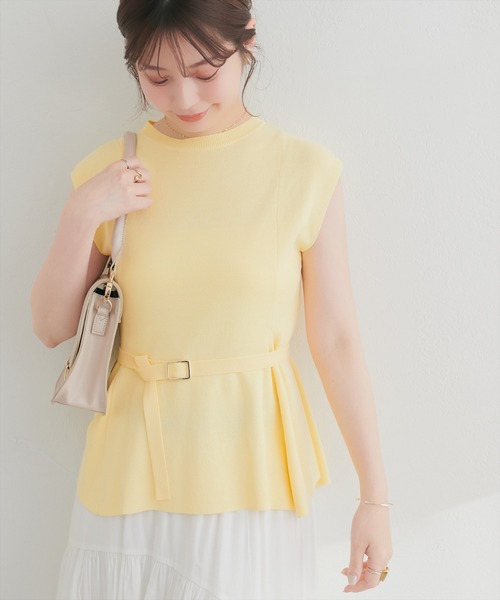 natural couture ニット セーター ベルト付きペプラムノースリニット